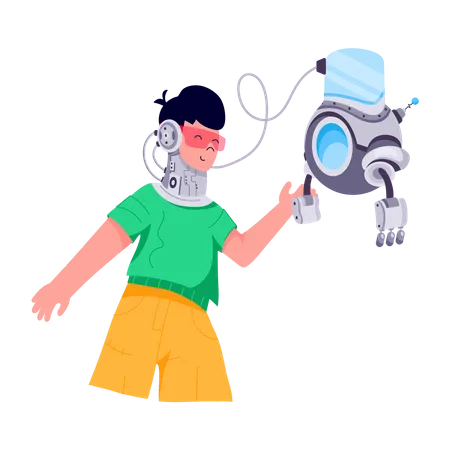 Boy with robotic eye  Illustration