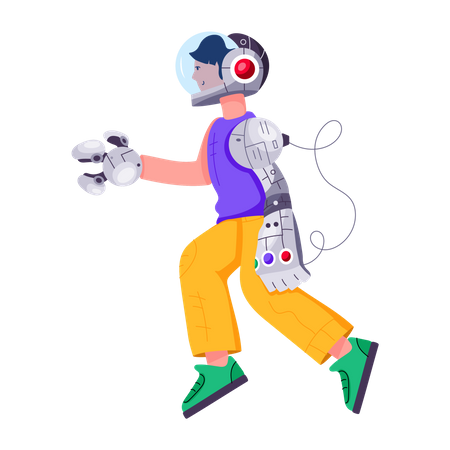 Boy with robotic hand  Illustration