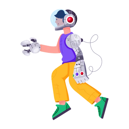 Boy with robotic hand  Illustration