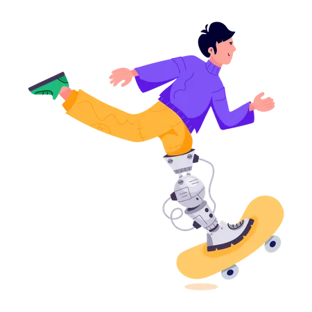 Boy with robotic leg Skating  Illustration