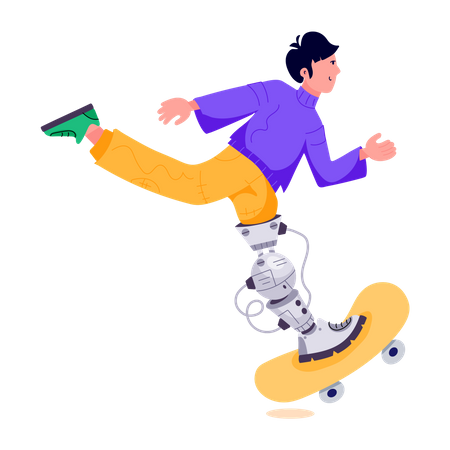 Boy with robotic leg Skating  Illustration