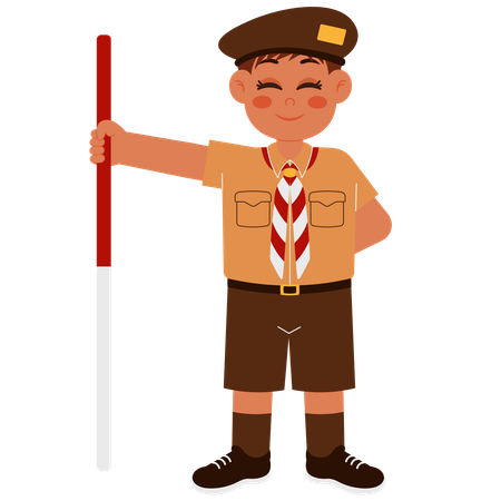 Boy With Scout Staff  Illustration