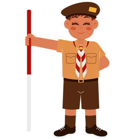 Boy With Scout Staff  Illustration