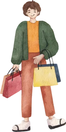 Boy With Shopping Bag  Illustration
