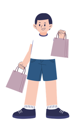 Boy With Shopping Bags  Illustration