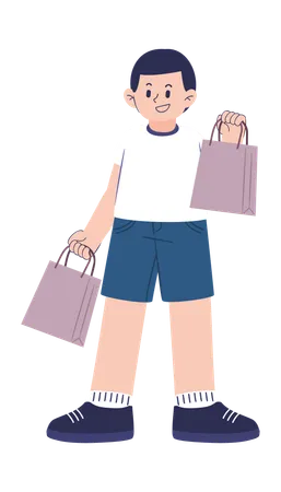 Boy With Shopping Bags  Illustration