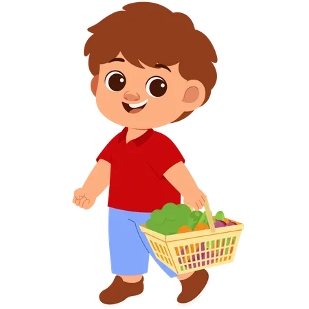 Boy With Shopping basket  Illustration