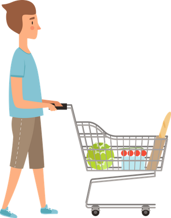 Boy with shopping trolley  Illustration