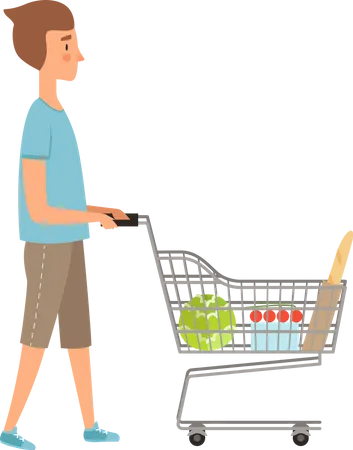 Boy with shopping trolley  Illustration