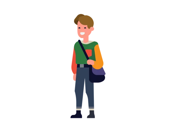 Boy with shoulder onside bag  Illustration