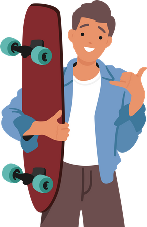 Boy With Skateboard In Hand  Illustration