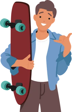 Boy With Skateboard In Hand  Illustration