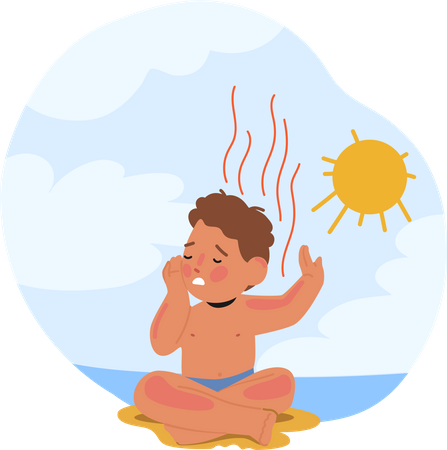 Boy with skin sunburned  Illustration