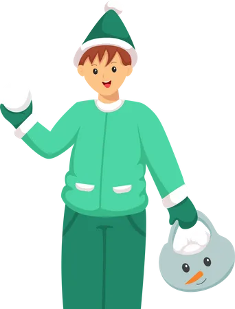 Christmas Boy With Snowball Character Design Illustration Illustration