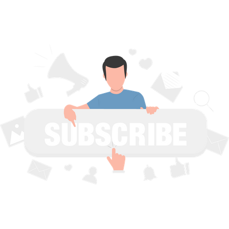 Boy with subscribe button Illustration