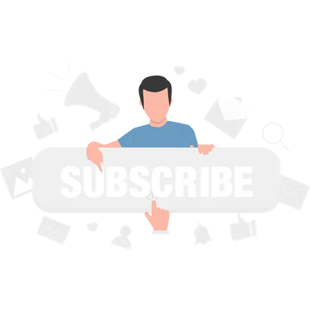 Boy with subscribe button  Illustration