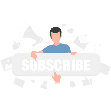 Boy with subscribe button  Illustration