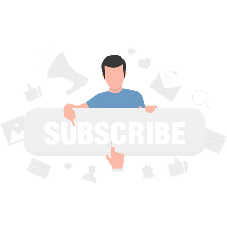 Boy with subscribe button  Illustration