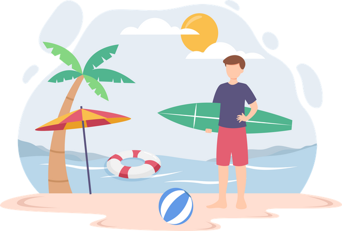 Boy with surfboard  Illustration