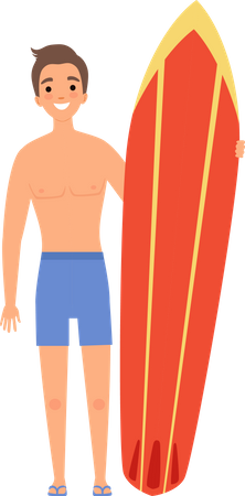 Boy with surfing board  Illustration