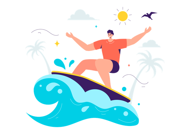 Boy With Surfing Gear  Illustration