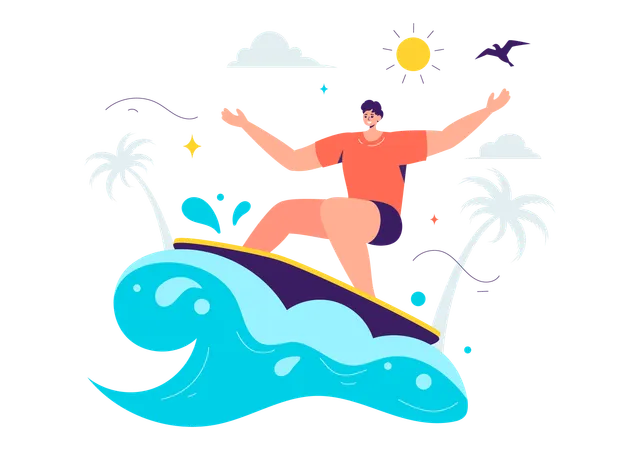 Boy With Surfing Gear  Illustration