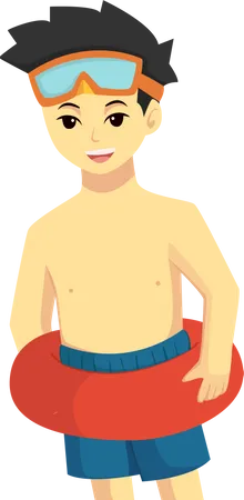 Boy with Swimming Costume  Illustration