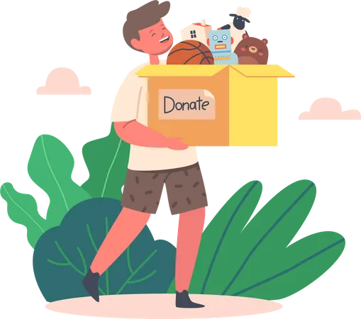 Boy with Toys in Donation Box  Illustration