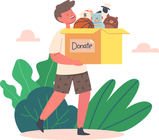 Boy with Toys in Donation Box  Illustration