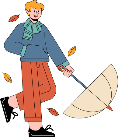 Boy with umbrella enjoy autumn  Illustration