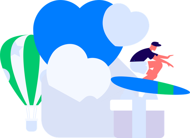 Boy with valentines gift and mail  Illustration