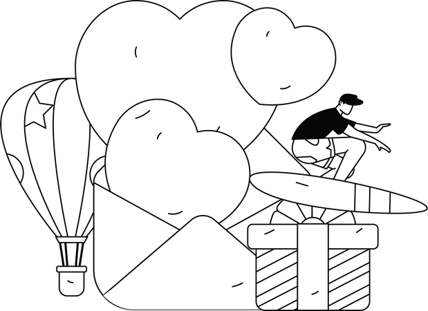 Boy with valentines gift and mail  Illustration