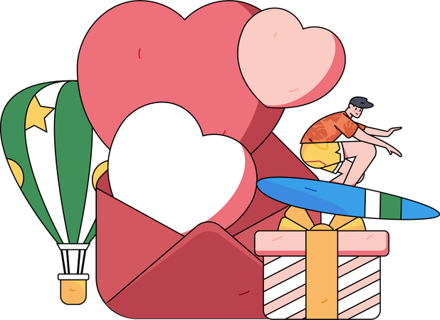 Boy with valentines gift and mail  Illustration