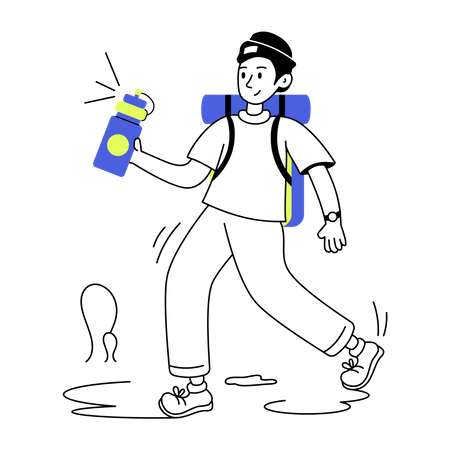 Boy with water bottle while trekking  Illustration