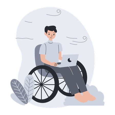 Boy with wheelchair working  Illustration