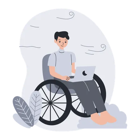 Boy with wheelchair working  Illustration