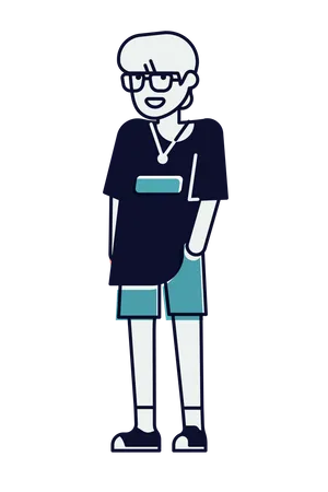 Cool Linear Illustration On Young Adult Student In Trendy Outfit Isolated Adjustable Stroke Weight イラスト