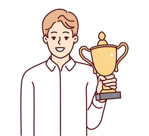 Boy with winner trophy  Illustration