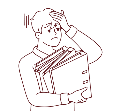 Boy with workload  Illustration