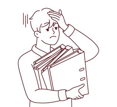 Boy with workload  Illustration