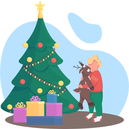 Boy with Xmas present  Illustration