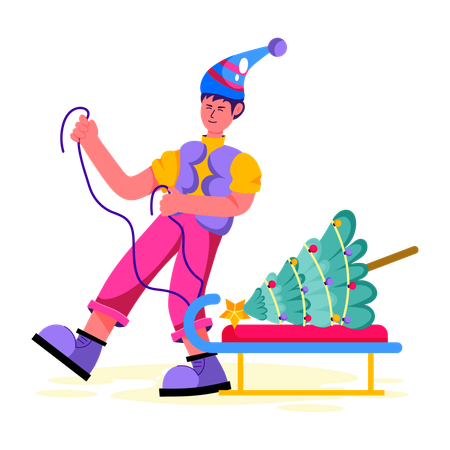 Boy with Xmas Tree  Illustration