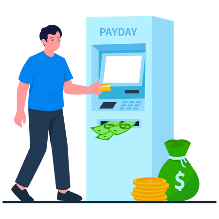 Boy Withdraw Payday  Illustration
