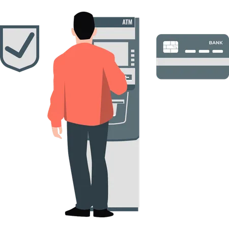 Boy withdrawing money from ATM machine for online payment  Illustration