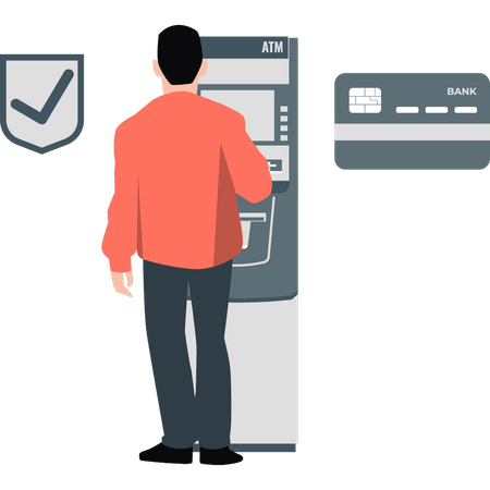 Boy withdrawing money from ATM machine for online payment  Illustration