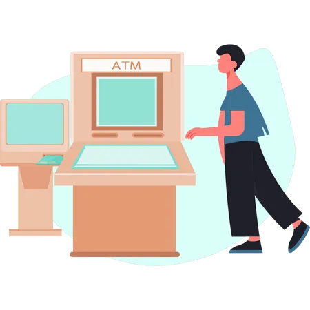 Boy withdrawing money from atm machine  Illustration