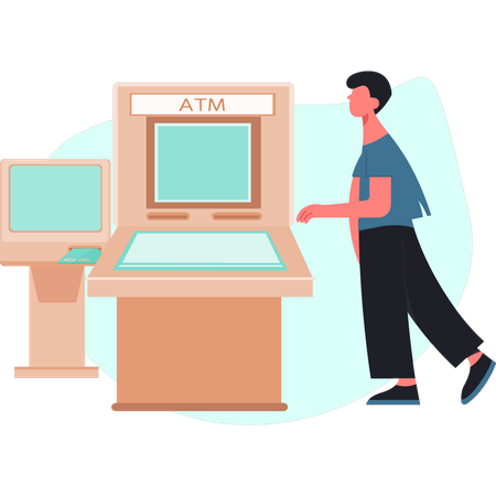 Boy withdrawing money from atm machine  Illustration