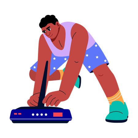 Boy woking with router  Illustration