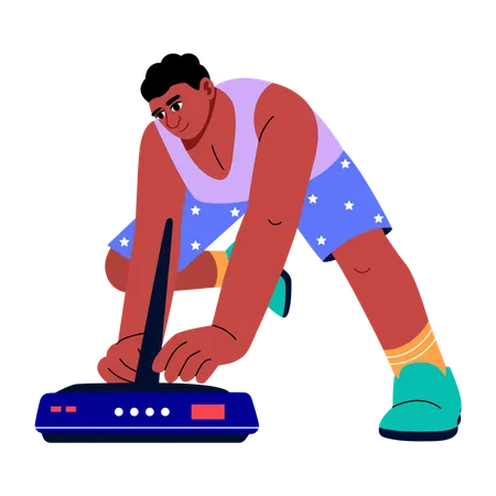Boy woking with router  Illustration