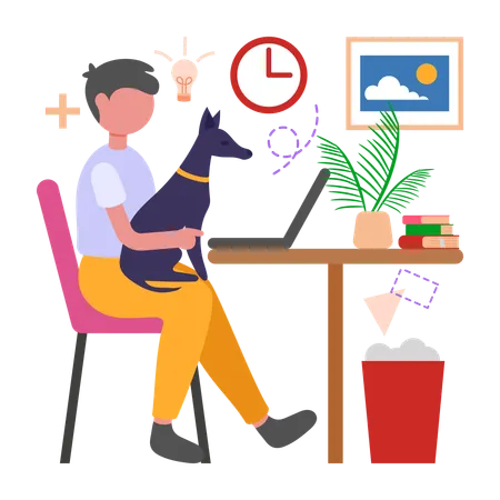 Boy Work with pets as companions  Illustration